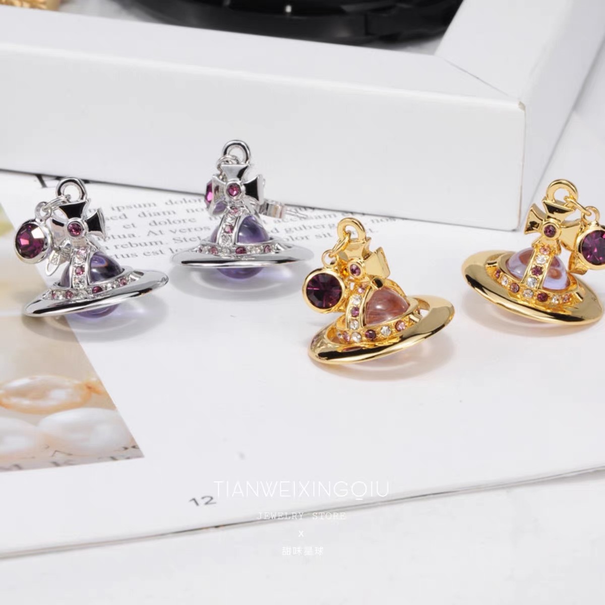Vivienne Westwood 10mm Crystal Bead Saturn Earrings - Original Replica Club