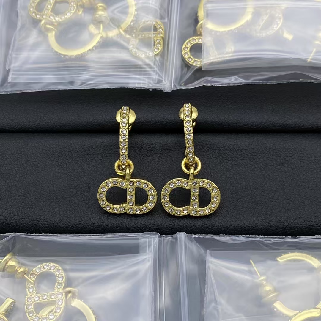 Dior Diamond Paved Gold CD Drop Earring - Original Replica Club