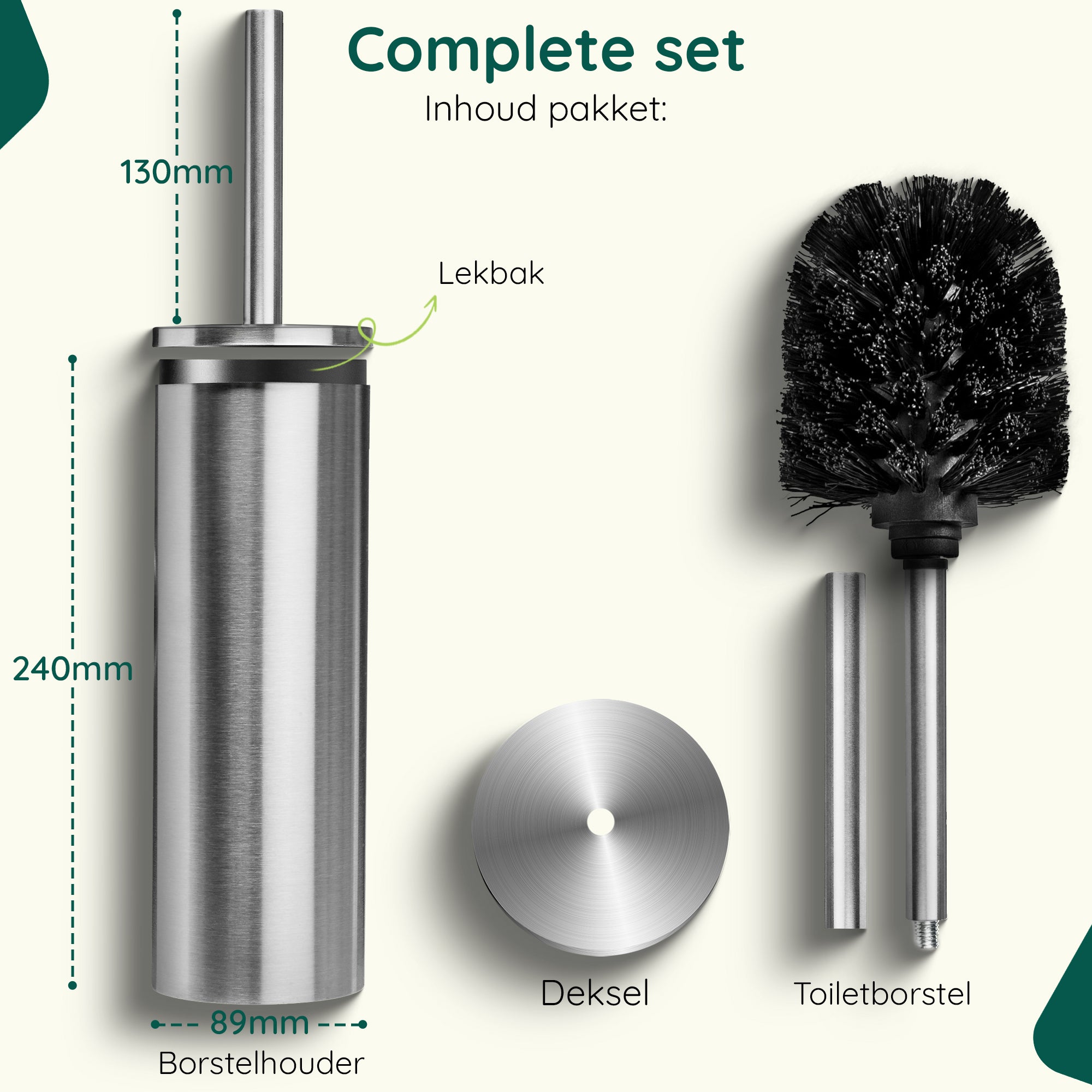 XIVADA Toiletborstelhouder Jara - Vrijstaand - Rvs - Zilver