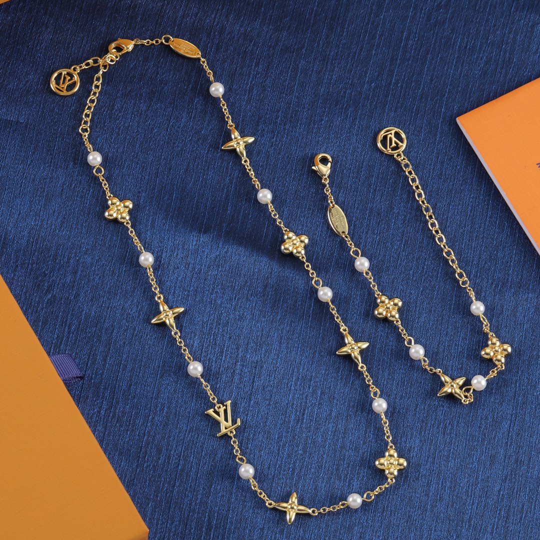 Louis Vuitton Floating Pearl LV Bracelet and Necklace - Original Replica Club