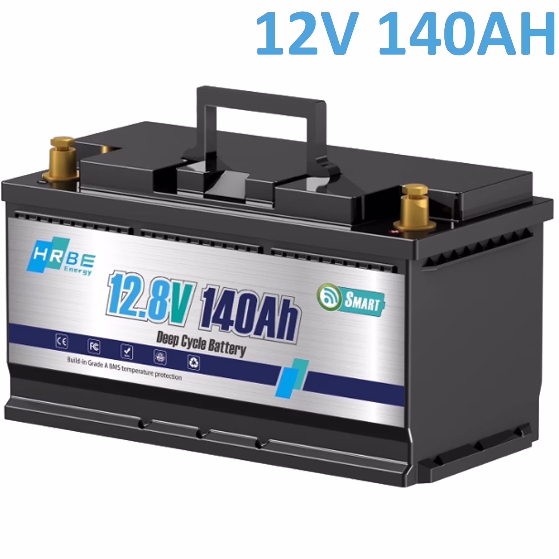 12V 140ah Lithium LiFePO4 Battery Bluetooth, Smart 100A BMS, HRBEENERGY for RV, Trolling Motor, Solar, Marine, Boat, Camping, Backup Power, 15000+Deep Cycles
