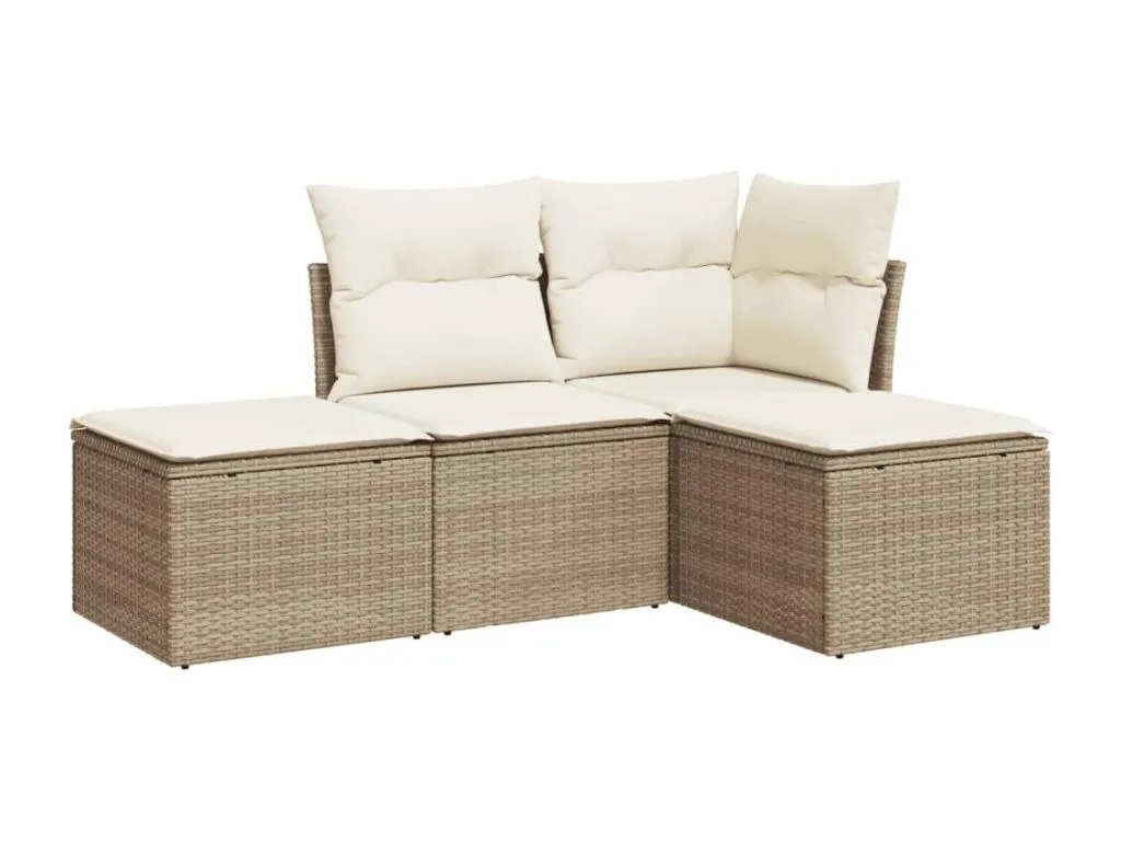 Juego de sofás jardín elegante con cojines 4 pzas ratán sintético beige wfsv45643