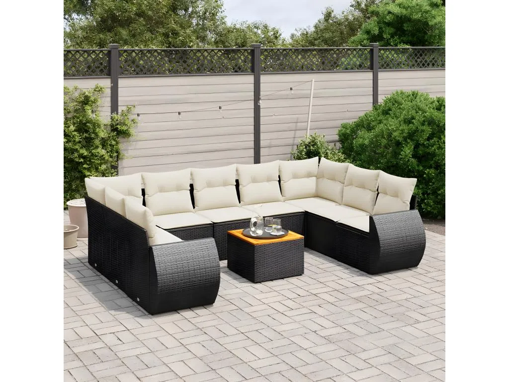 Set de sofás de jardín 10 pzas cojines ratán sintético negro 94667RLZT