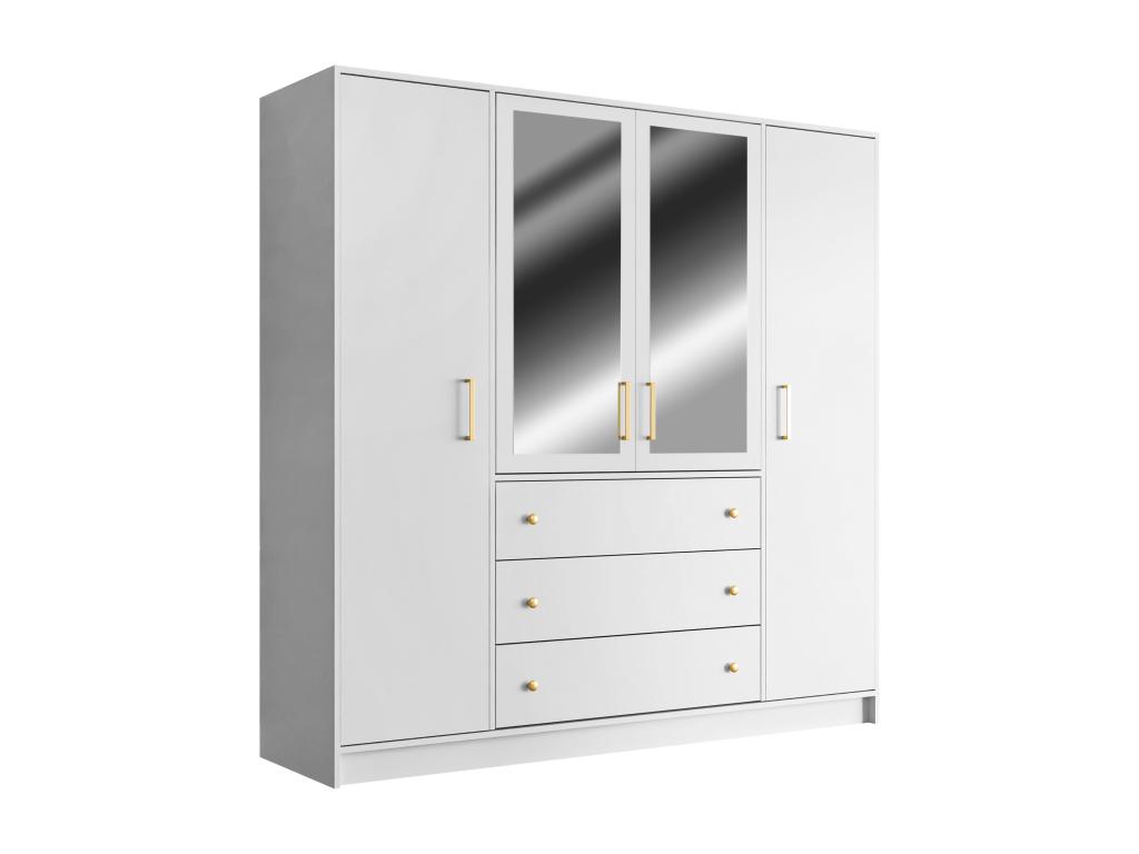 Armario 4 puertas y 3 cajones con espejo - l196 cm - blanco