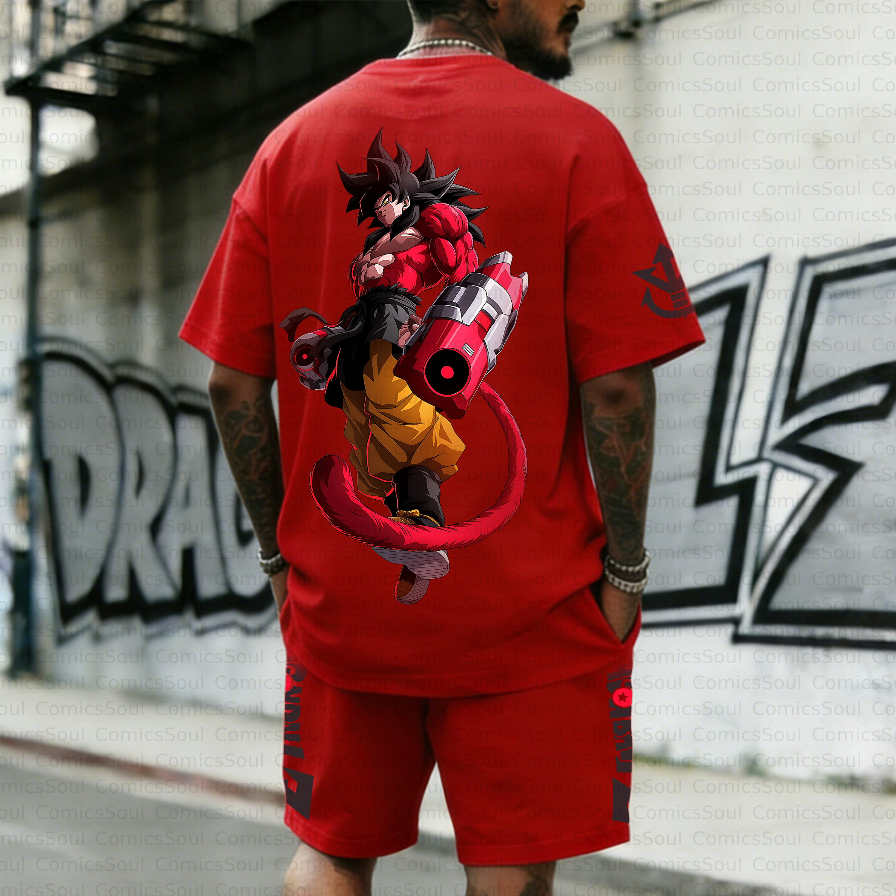 Unisex Anime Inspired Vintage T-shirt& Shorts 2 Pieces Set