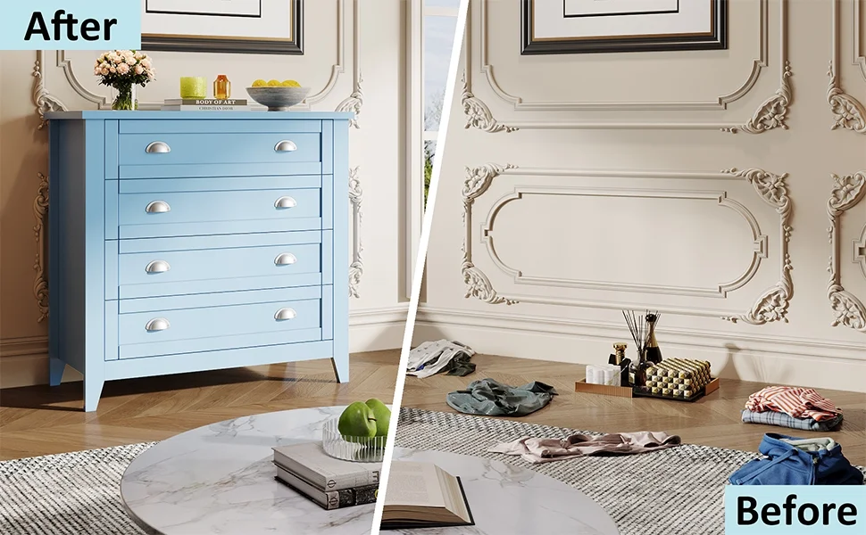 6 Drawer Dresser, Light Blue Elegant Chest of Drawers, Large Cabinet with Storage, Rustic Wood Chest of Drawers for Bedroom, Living Room, Hallway - Image 24