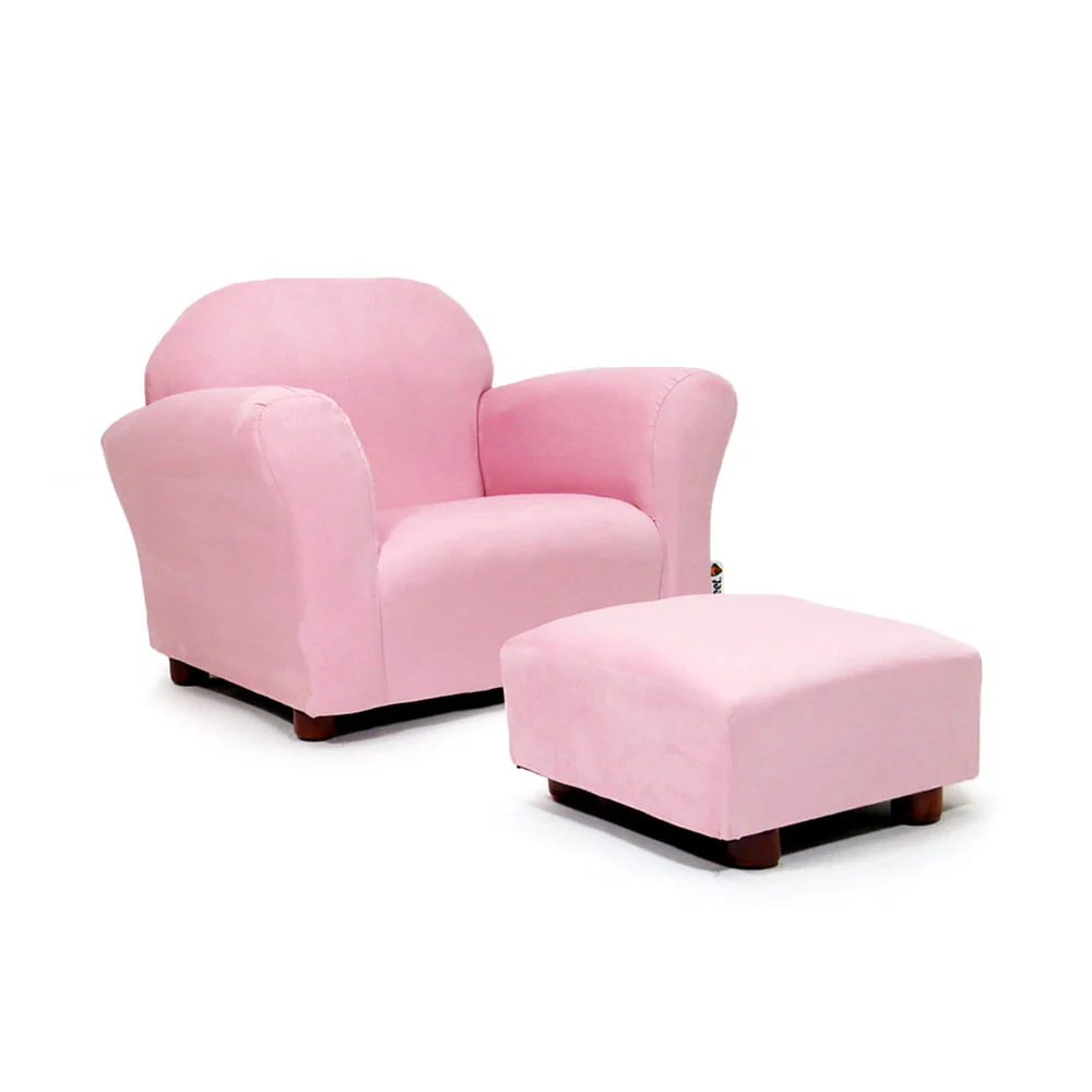 Keet Roundy Children's Chair Microsuede Pink with ottoman - Image 2