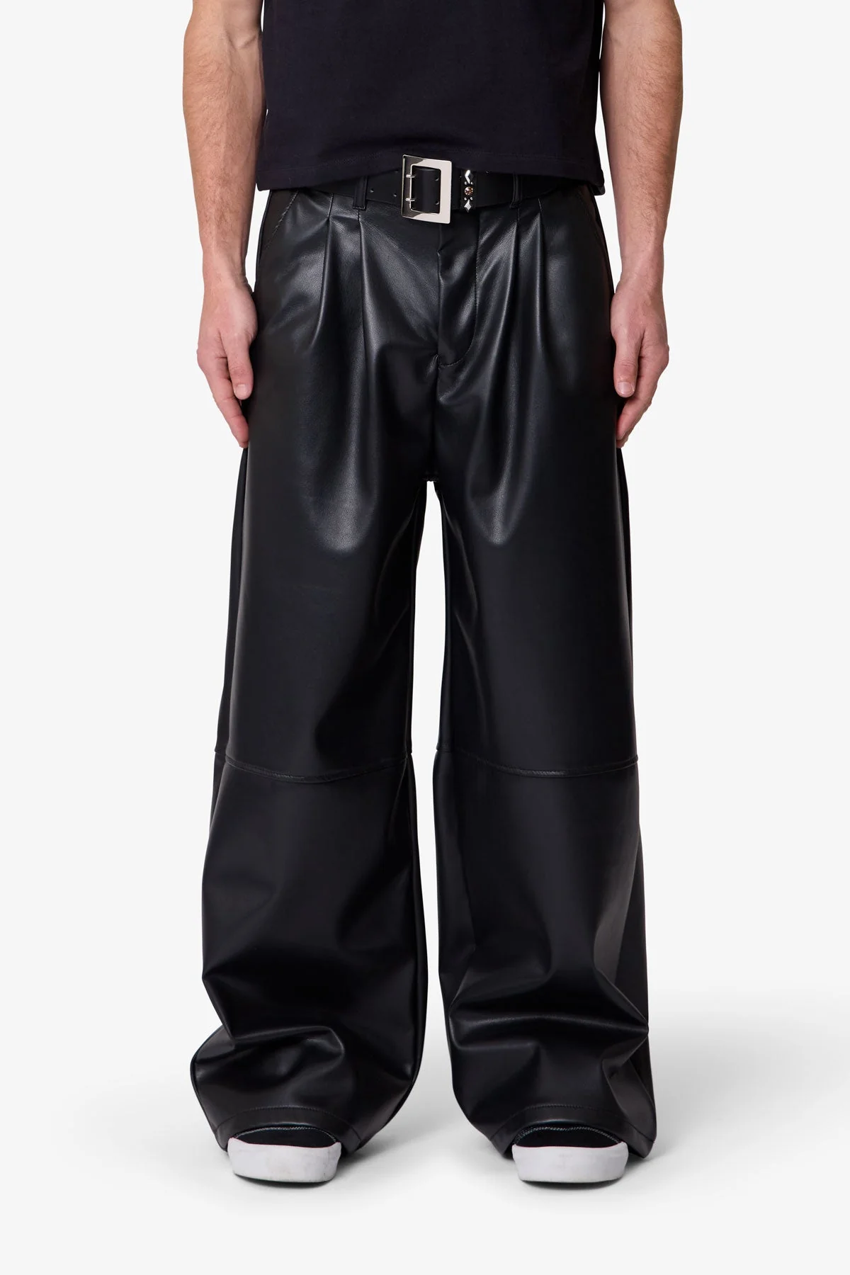 Leather Pleated Trouser - Black