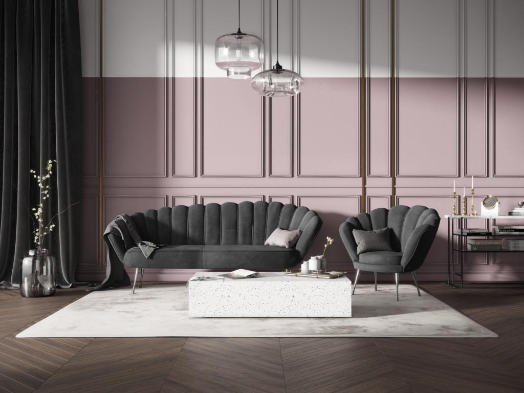 Sillón Cozetiq de terciopelo gris oscuro - 98x78x76cm