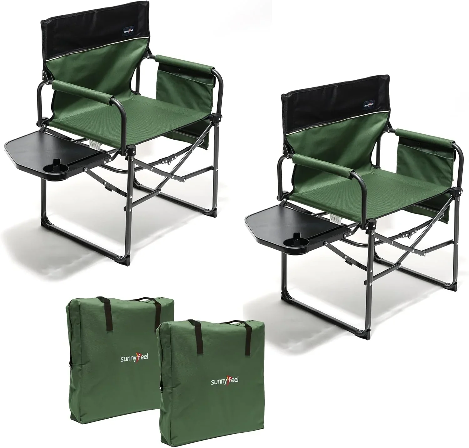 Folding Camping Chairs With Side Tables And Storage Bags - 2 Pcs