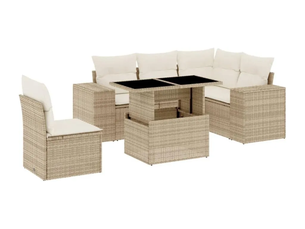 Acogedor Juego de Sofás para Jardín con Cojines, 6 piezas de ratán sintético beige.  XF4795499