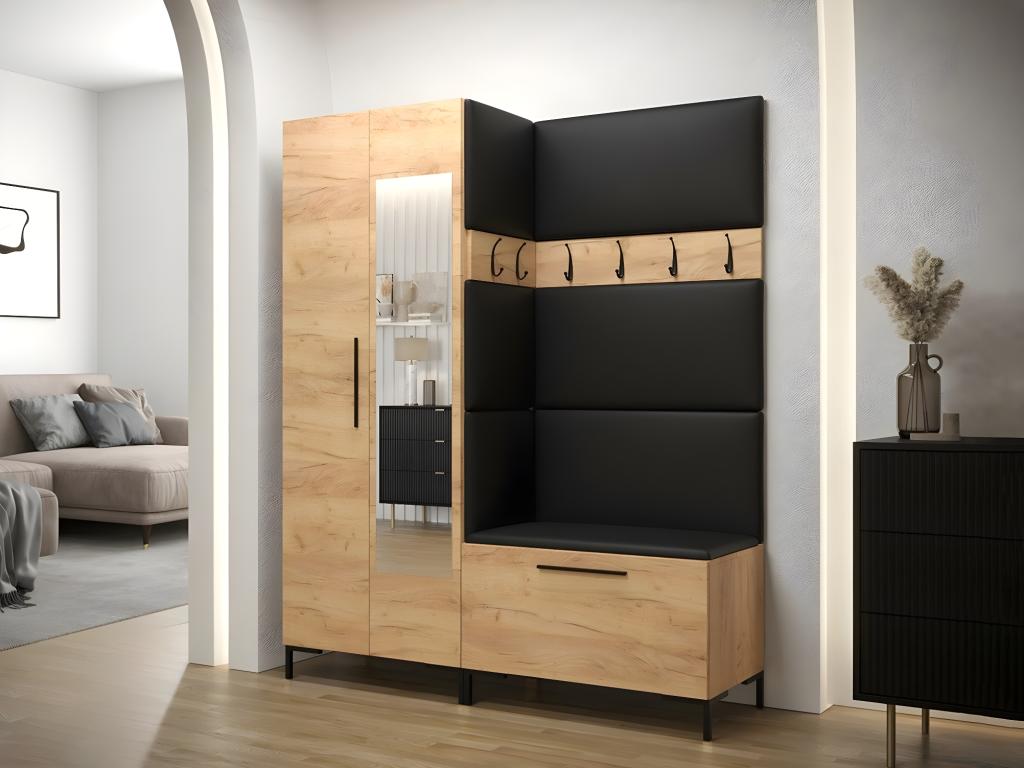 Armario F110 - Nestleano roble - Negro - 196x74x44cm - Puertas de armario Con bisagras