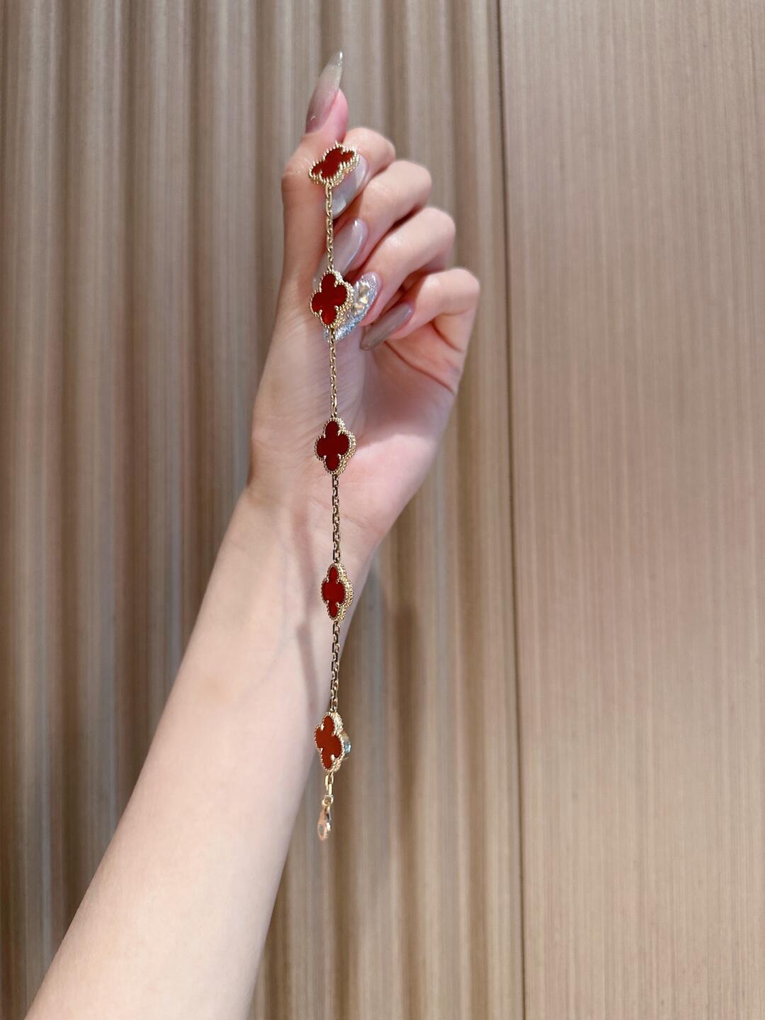 VCA Vintage Alhambra Red Carnelian Rose Gold Bracelet, 5 Motifs - Original Replica Club