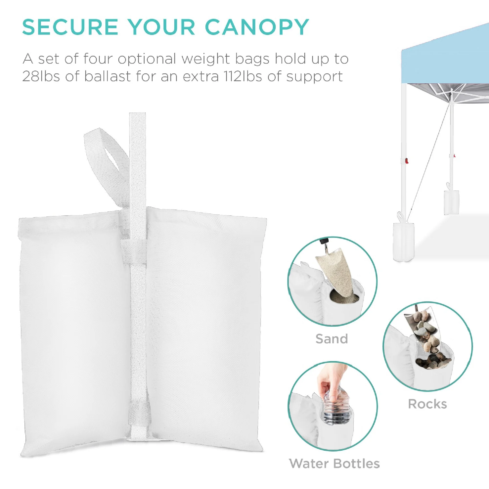 Best Choice Products 10x10ft Easy Setup Pop Up Canopy w/ 1-Button Setup, Wheeled Case, 4 Weight Bags - White - Image 151