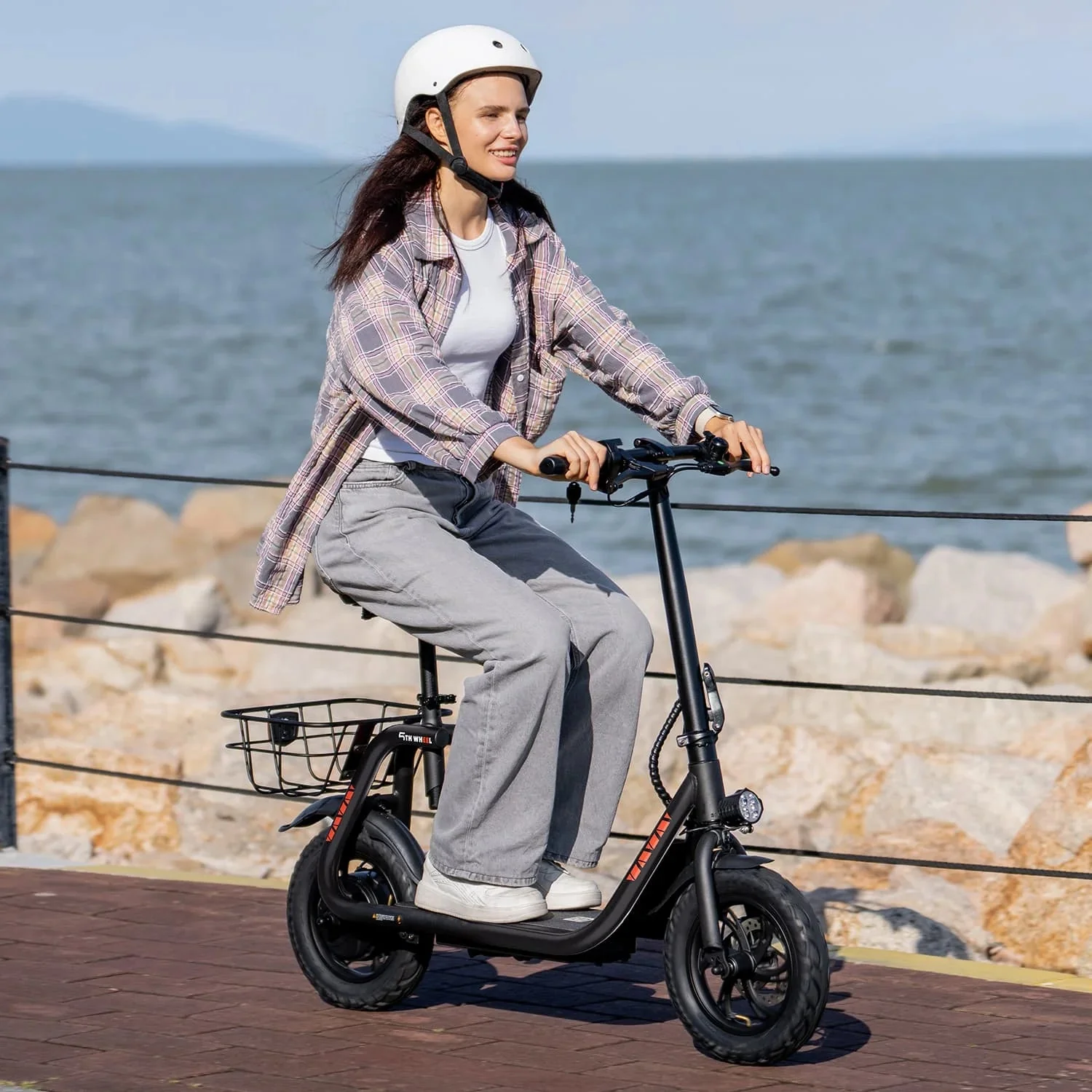 5TH WHEEL Electric Scooter With Seat And Carry Basket, 450W, 36V, 20-Mile Range, 15.5 Mph, 12 Inch - W18S - Image 7 5TH WHEEL Electric Scooter With Seat And Carry Basket, 450W, 36V, 20-Mile Range, 15.5 Mph, 12 Inch - W18S - Image 7