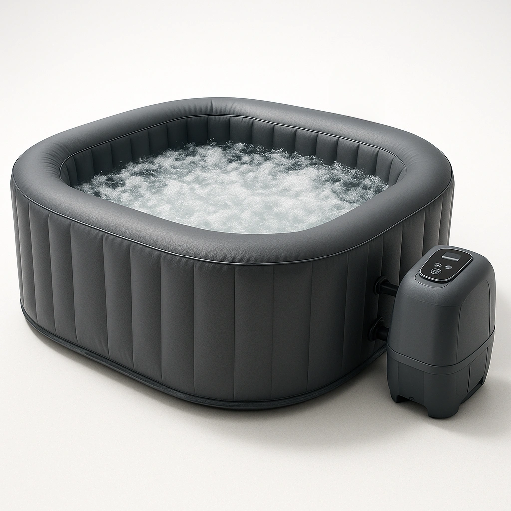 Spa inflable cuadrado gris con sistema de masaje y calefacción 160 x 160 x 71 cm