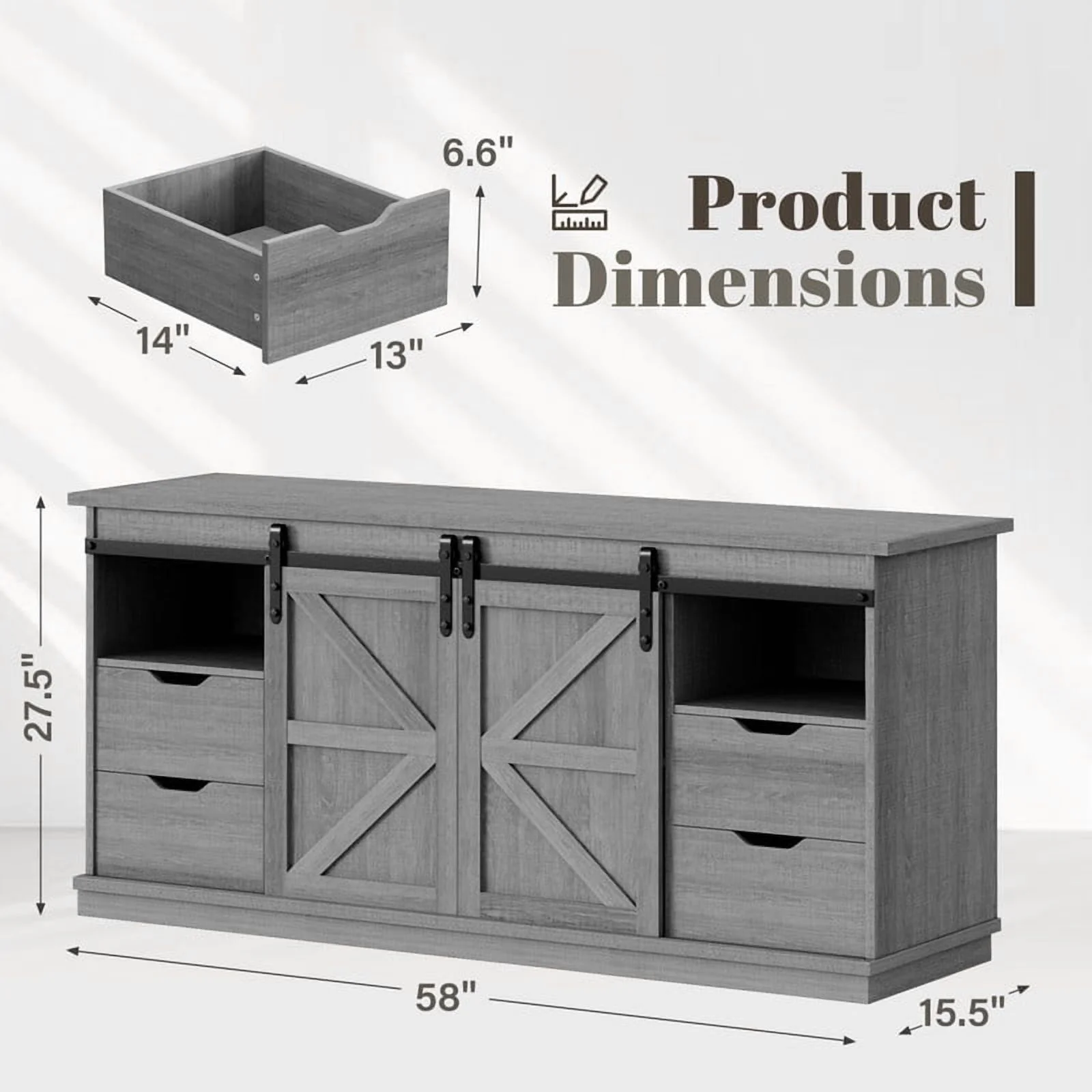 Vineego 70 inch Farmhouse TV Stand for Living Room, Entertainment Center with Sliding Barn Doors & 4 Storage Drawers, Adjustable Shelves Rustic Media Console for Bedroom,White - Image 21