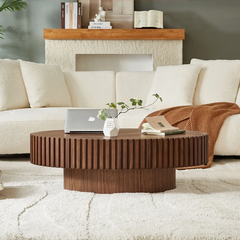 FFH 43.7 inch Oval Coffee Table for Living Room,Handcraft Rustic Corner Coffee Table Nature Wood Relief Sturdy Pedestal for Apartmen,Side Table Centre Table,Nature Wood - Image 84