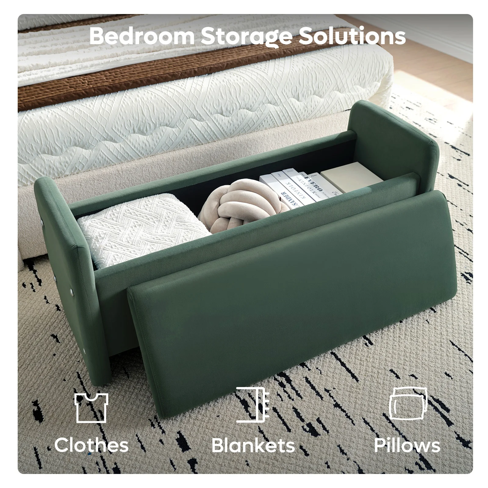 Pinmoco 44" Storage Ottoman Bench, Upholstered Entryway Bench with Storage End of Bed Bench for Bedroom& Living Room, Corduroy Gray - Image 25