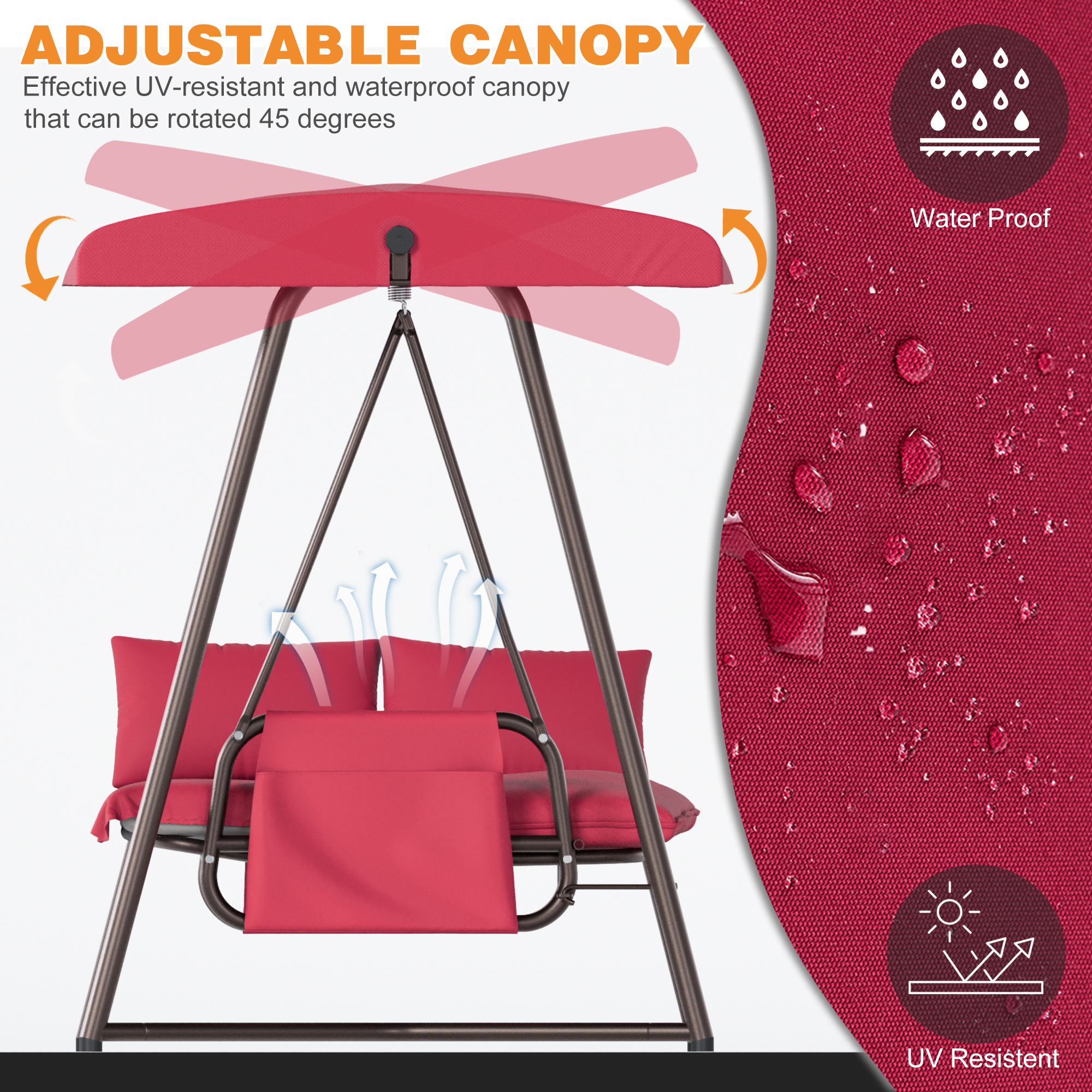 CHINNLUU Oversized 4 Person Porch Swing with Stand 800 LBS Capacity Adjustable Canopy Backrest Includes Cushions Pillows Patio 2 in 1 Swing Bed for Backyard Garden Poolside, Champagne - Image 20
