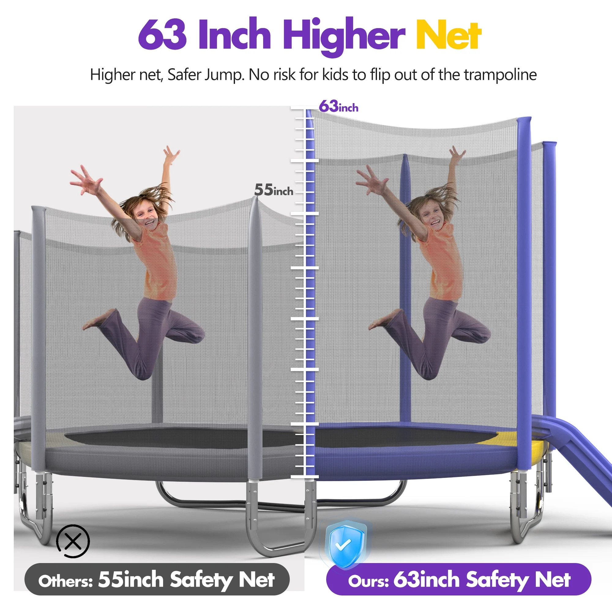 EUROCO 7FT Trampoline with Removable Slide, Kids Indoor Outdoor Trampoline with Enclosure Net and Ladder, Pink - Image 11