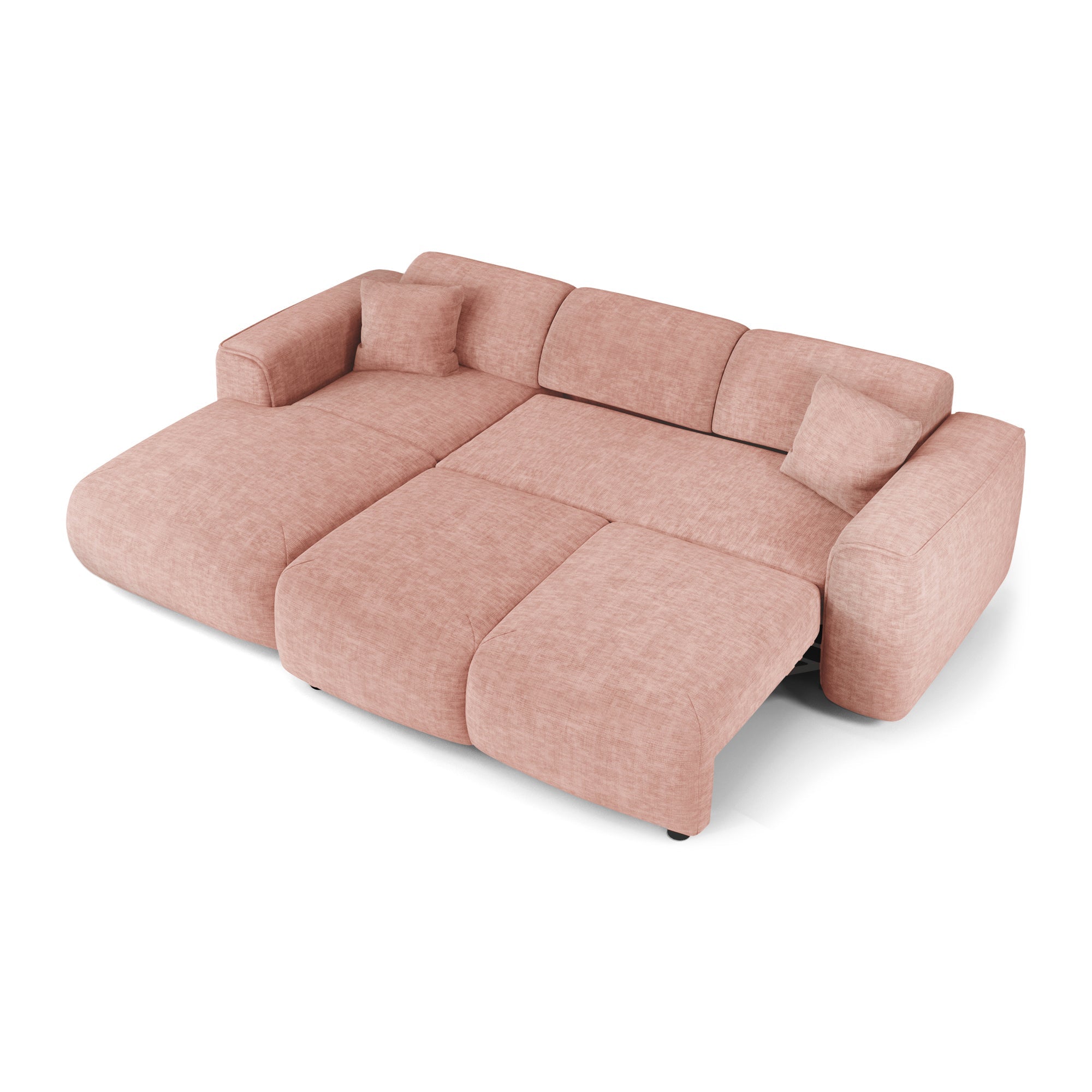 Hoekbank links met 5 zitplaatsen in vintage roze fluweel met textuur