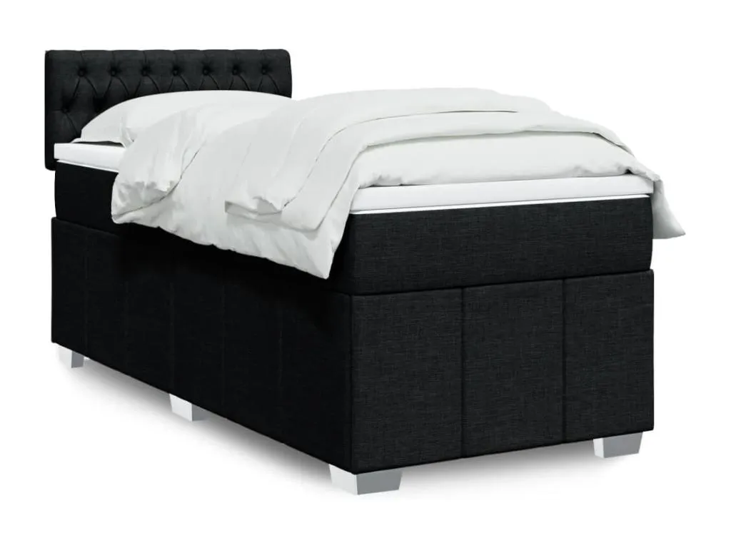 Cama box spring con colchón tela negro 80x200 cm sfn3521425