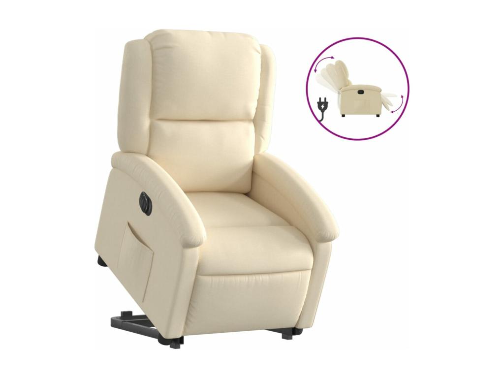 Sillón eléctrico reclinable elevable de tela color crema