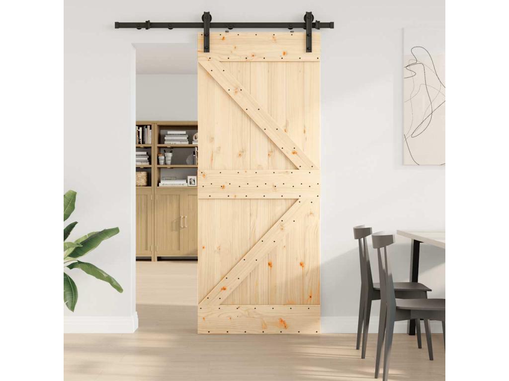 Puerta corredera con herrajes madera maciza de pino 85x210 cm