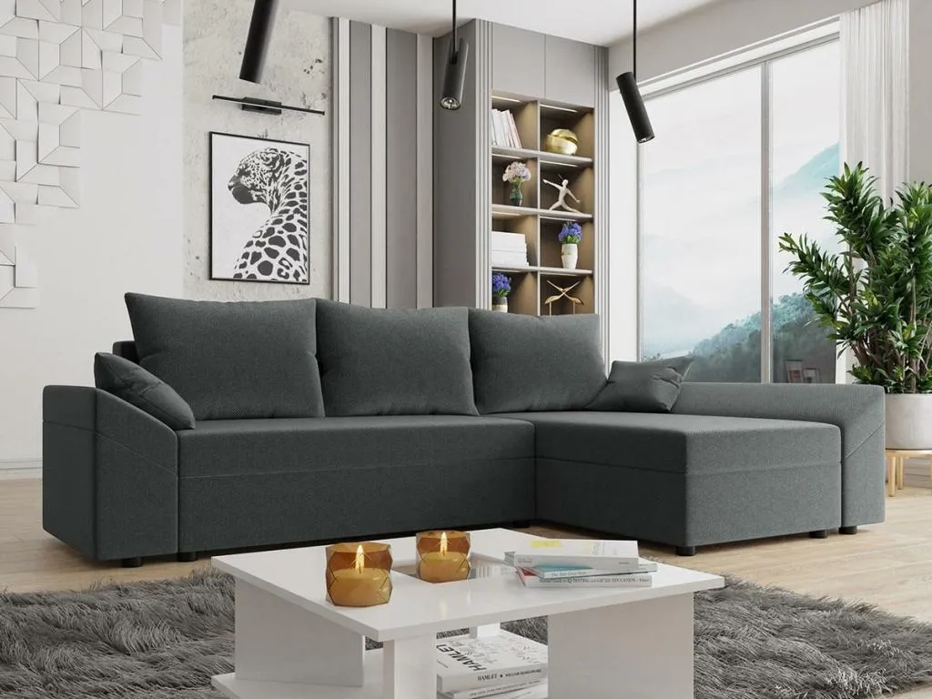 Sofá rinconero Hogarsens 130 Gris Función de descanso Caja de ropa de cama 240x140x82cm