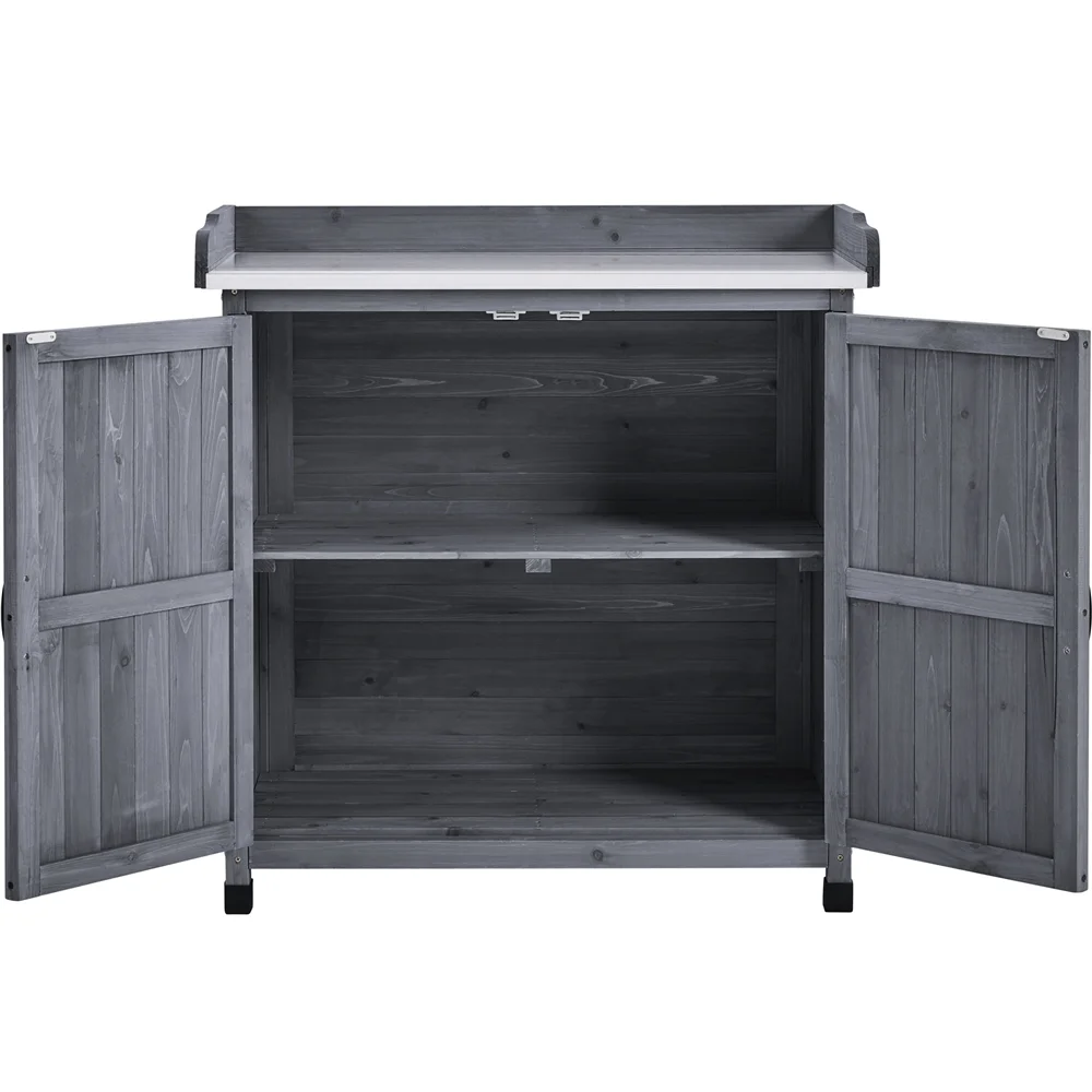 Renwick Garden Potting Bench Table with Cabinet, Brown - Image 18