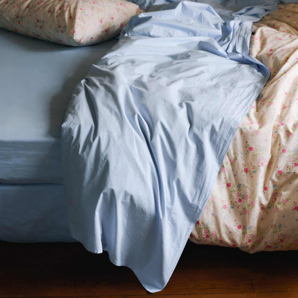 Drap plat en percale de coton - Bleuet