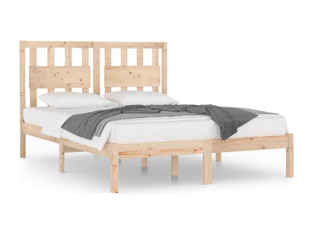 Estructura de cama doble sin colchón madera maciza