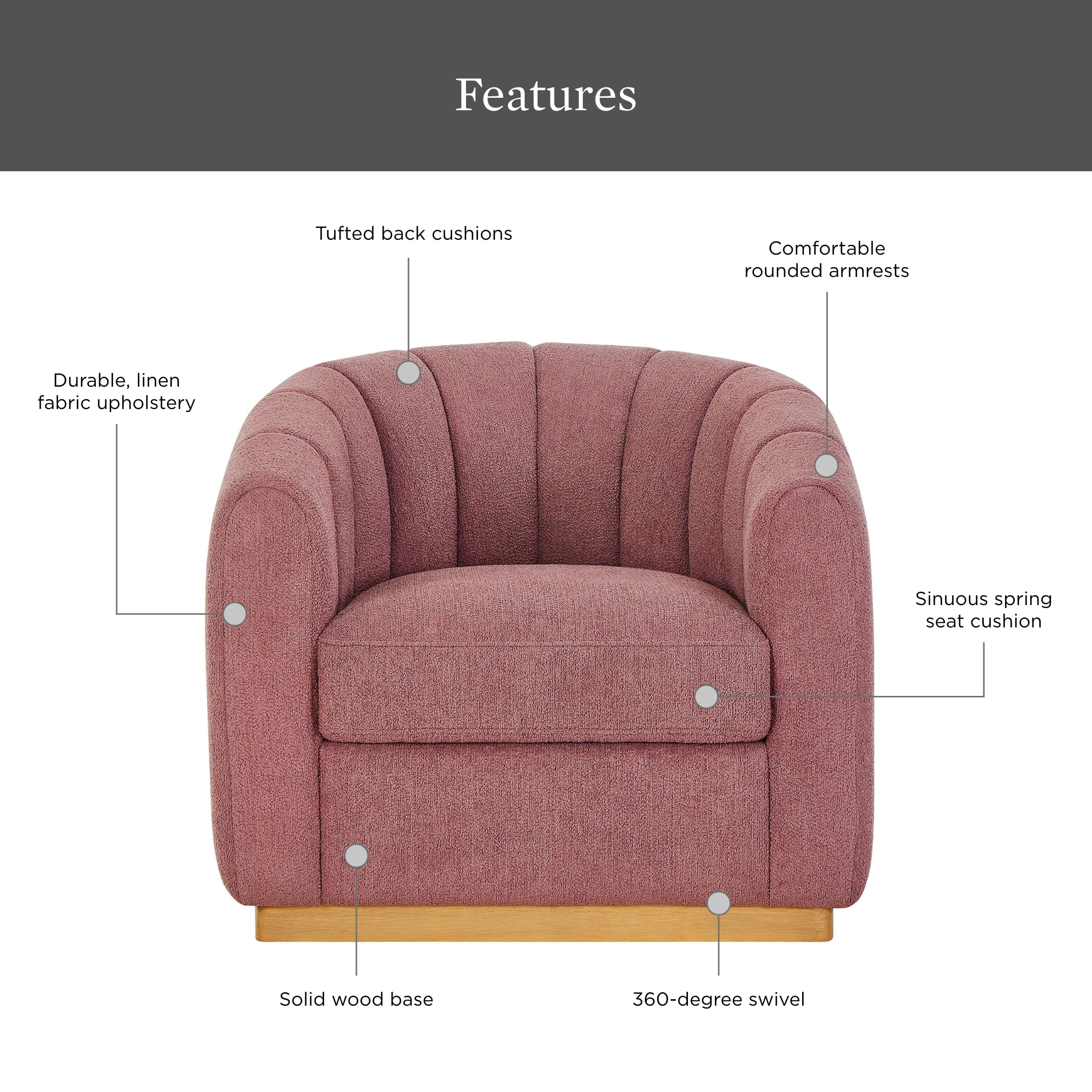Better Homes & Gardens Lillian Accent Swivel Chair, Cream Linen - Image 26
