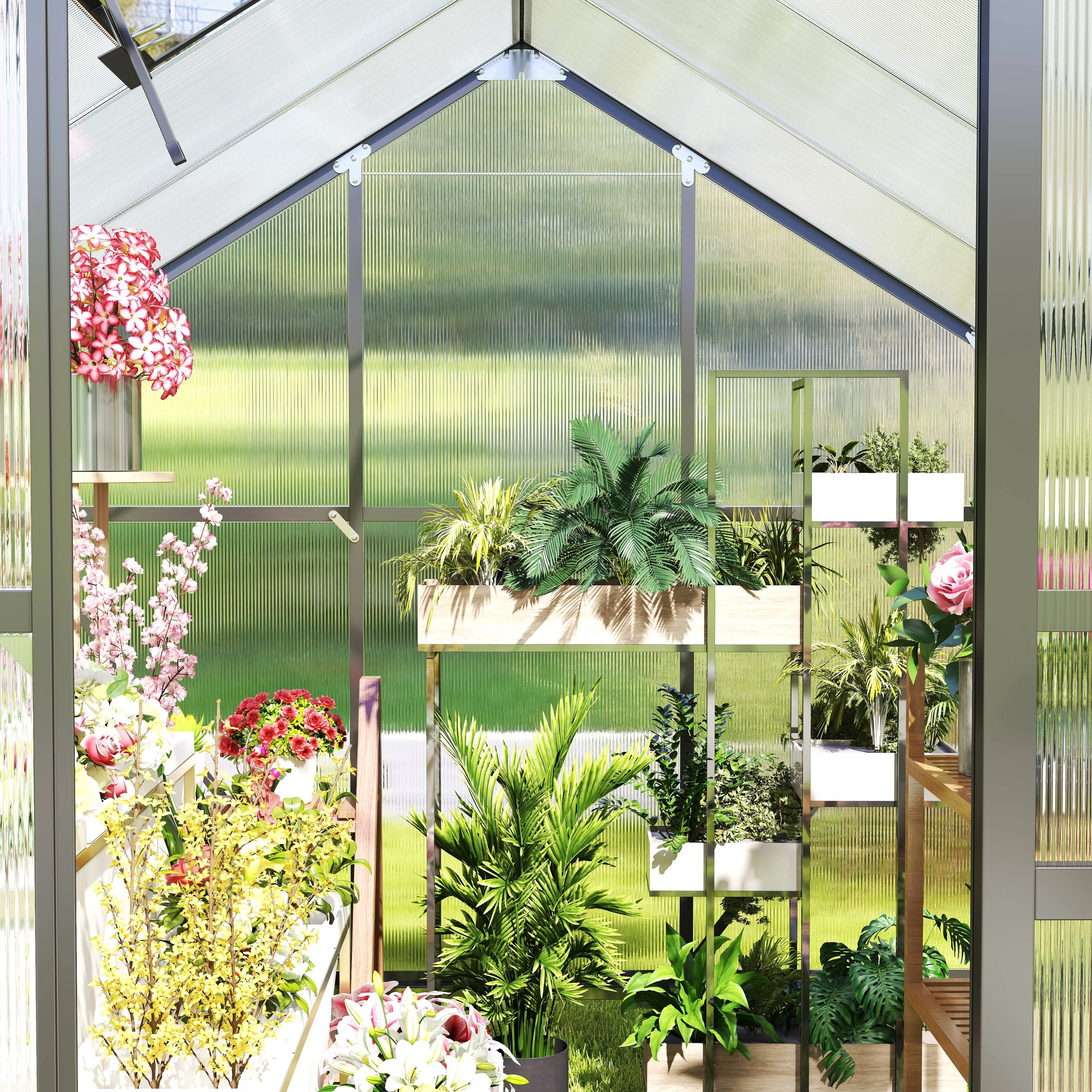 Asofer 6' x 4' Greenhouse for Outdoors, Aluminum Walk-in Green Houses shed with Rain Gutter and Roof Vent for Backyard - Image 6