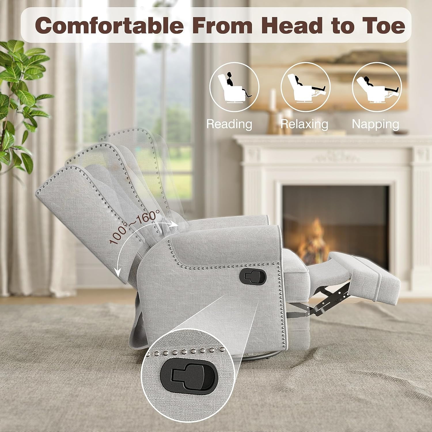 Royalcraft Swivel Nursery Glider Recliner, Comfy Upholstered Glider Chair with Lumbar Pillow and Footrest, Beige - Image 36