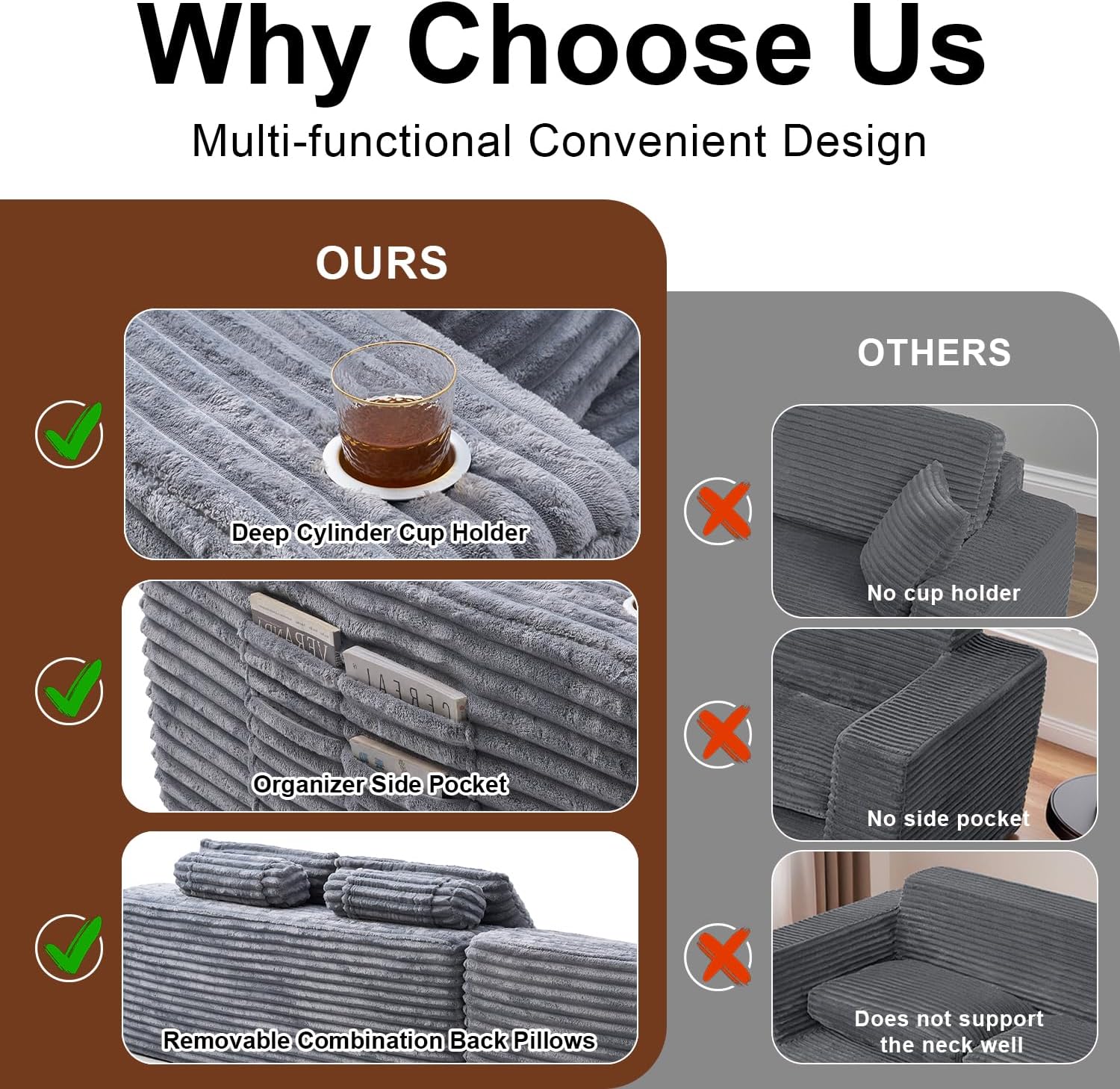 Cloud Sectional Couch with L-Shape Chaise Modern Modular Sofa Deep Seat Built-in Cup Holder