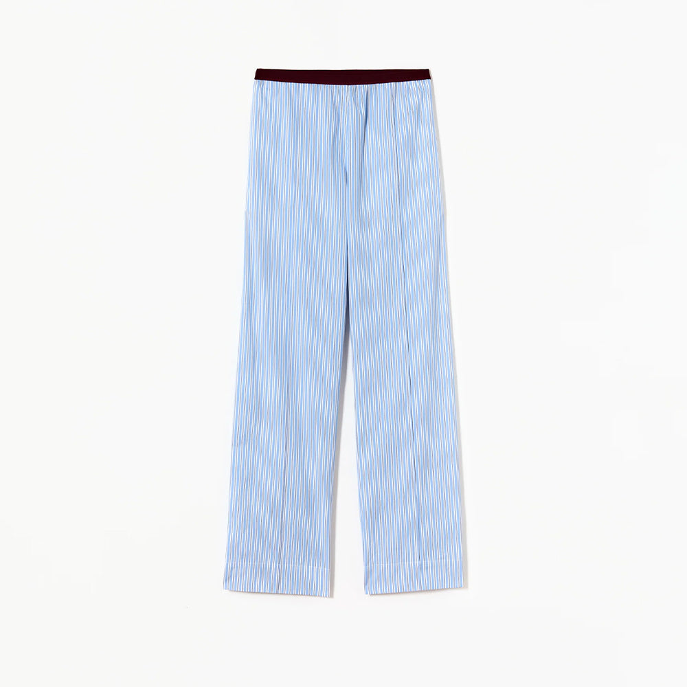 PLAN C - Pantalon Wide Leg Striped - Bleu & Blanc