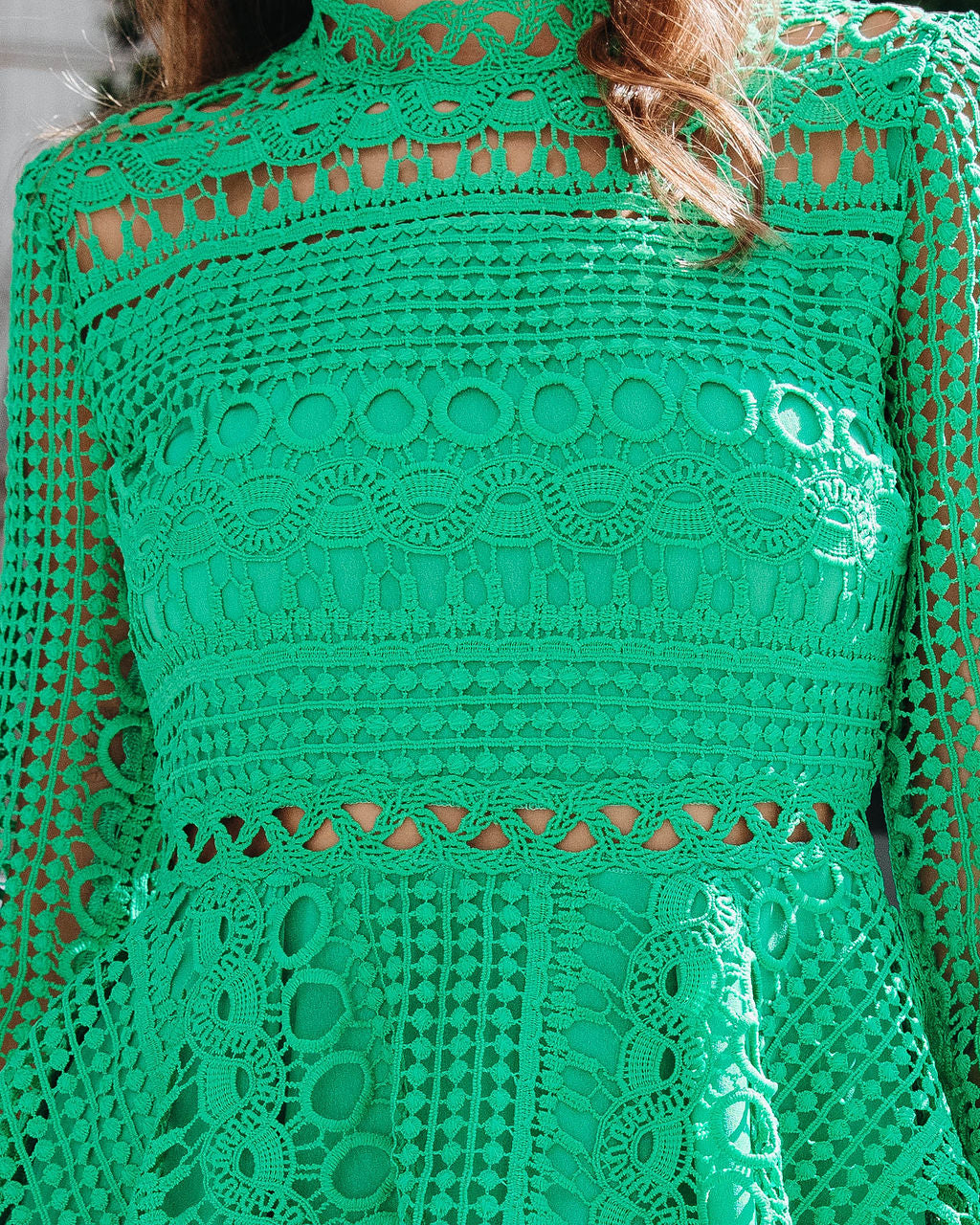 Wynter Crochet Lace Tiered Mini Dress - Emerald - Se7enfashion