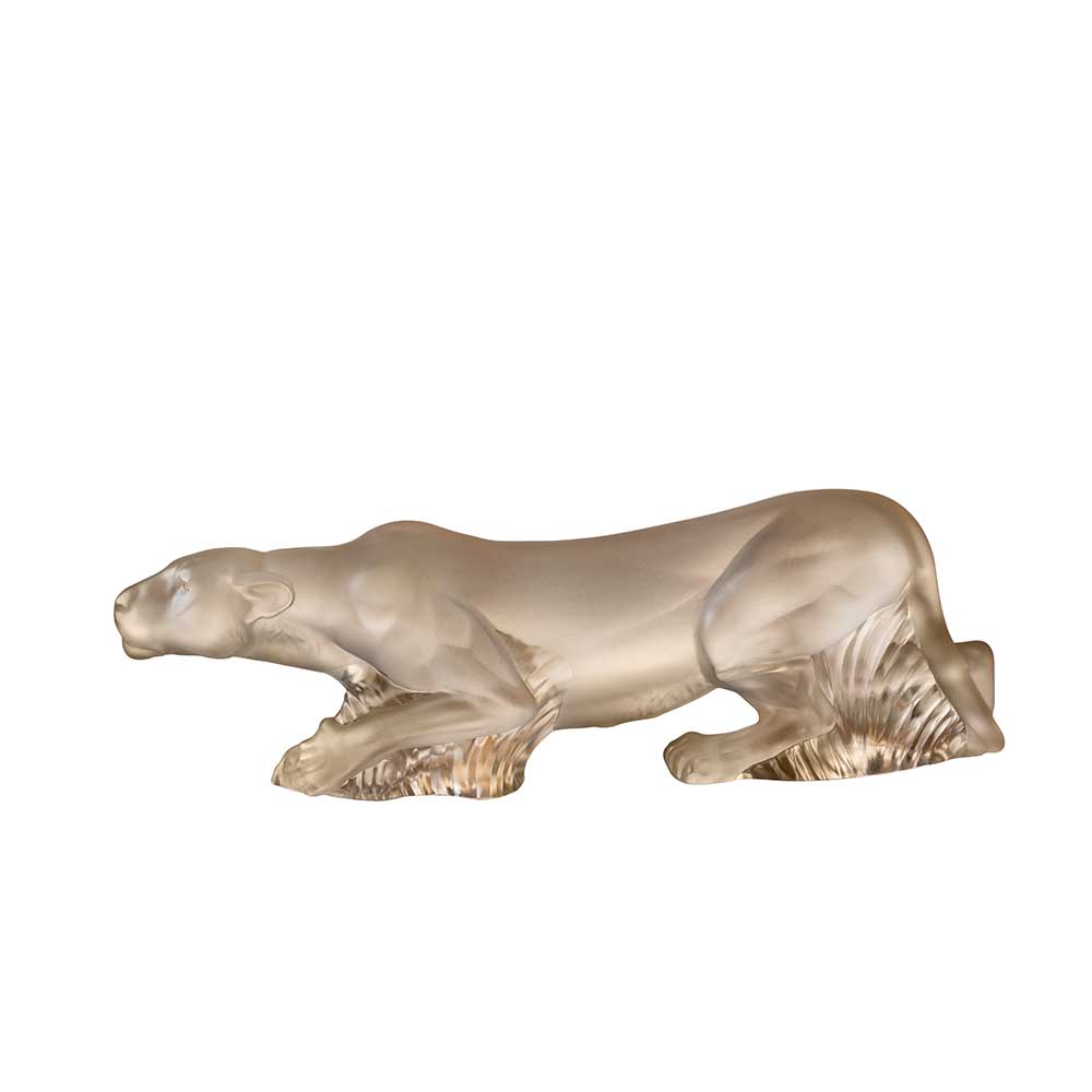 SCULPTURE LIONNE TIMBAVATI - CRISTAL INCOLORE LUSTRÉ OR