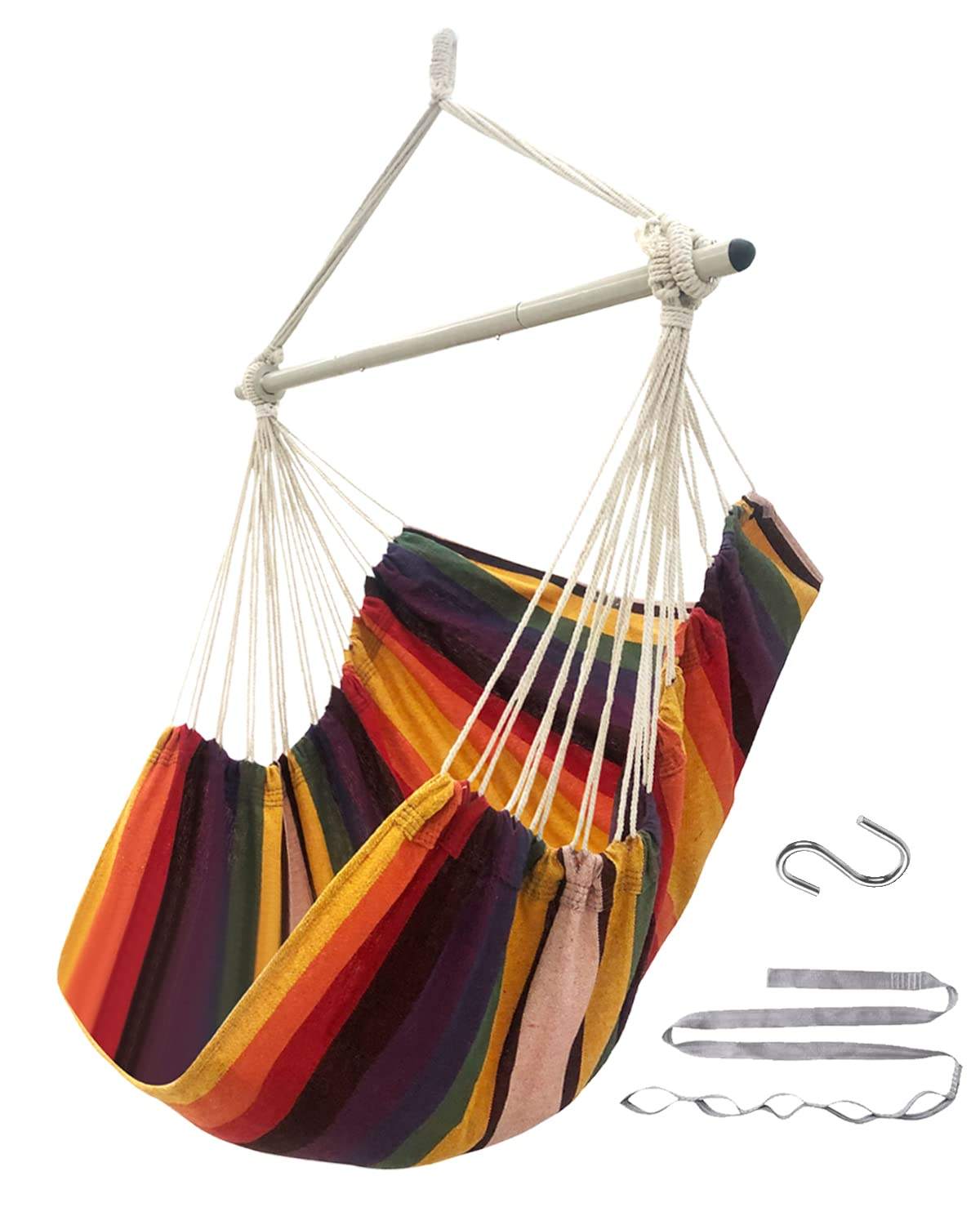 Bedroom Indoor Striped Hammock Chair With Two Cushions up to 440 Lbs Outdoor Patio Porch or Tree Swing Hammock Chair