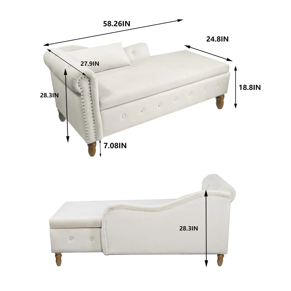 Storage Chaise Lounge, Upholstered Rolled Arm Chase Lounge with Nailhead Trim, Recliner Lounge Chair for Living Room Bedroom - Image 6