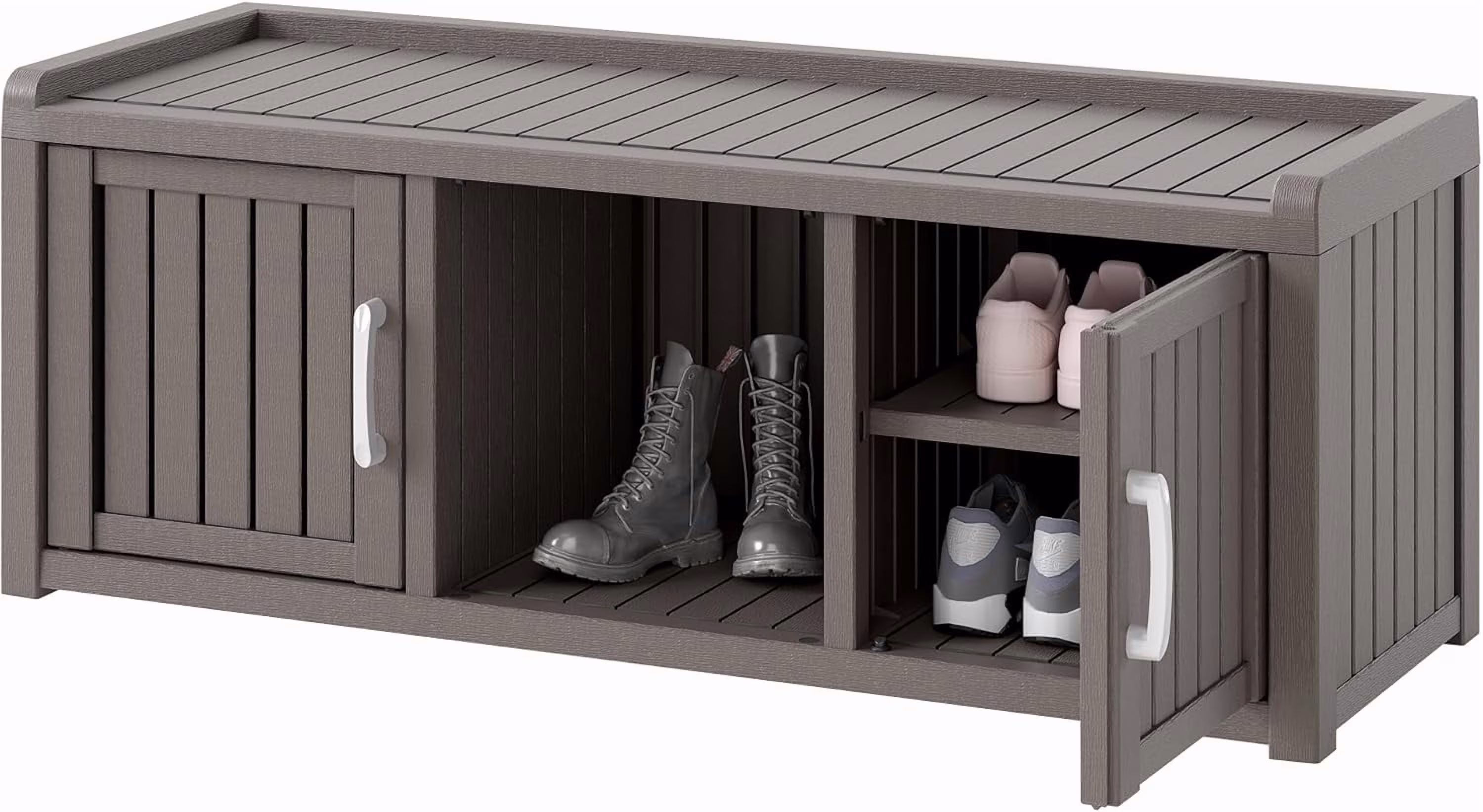 KAMABOKO Outdoor Shoe Storage Cabinet, Waterproof UV-Resistant Entryway Storage Bench Indoor Outdoor with 2 Barn Doors, Adjustable Shelves for Entryway, Bedroom, Hallway,Living Room(Black) - Image 3