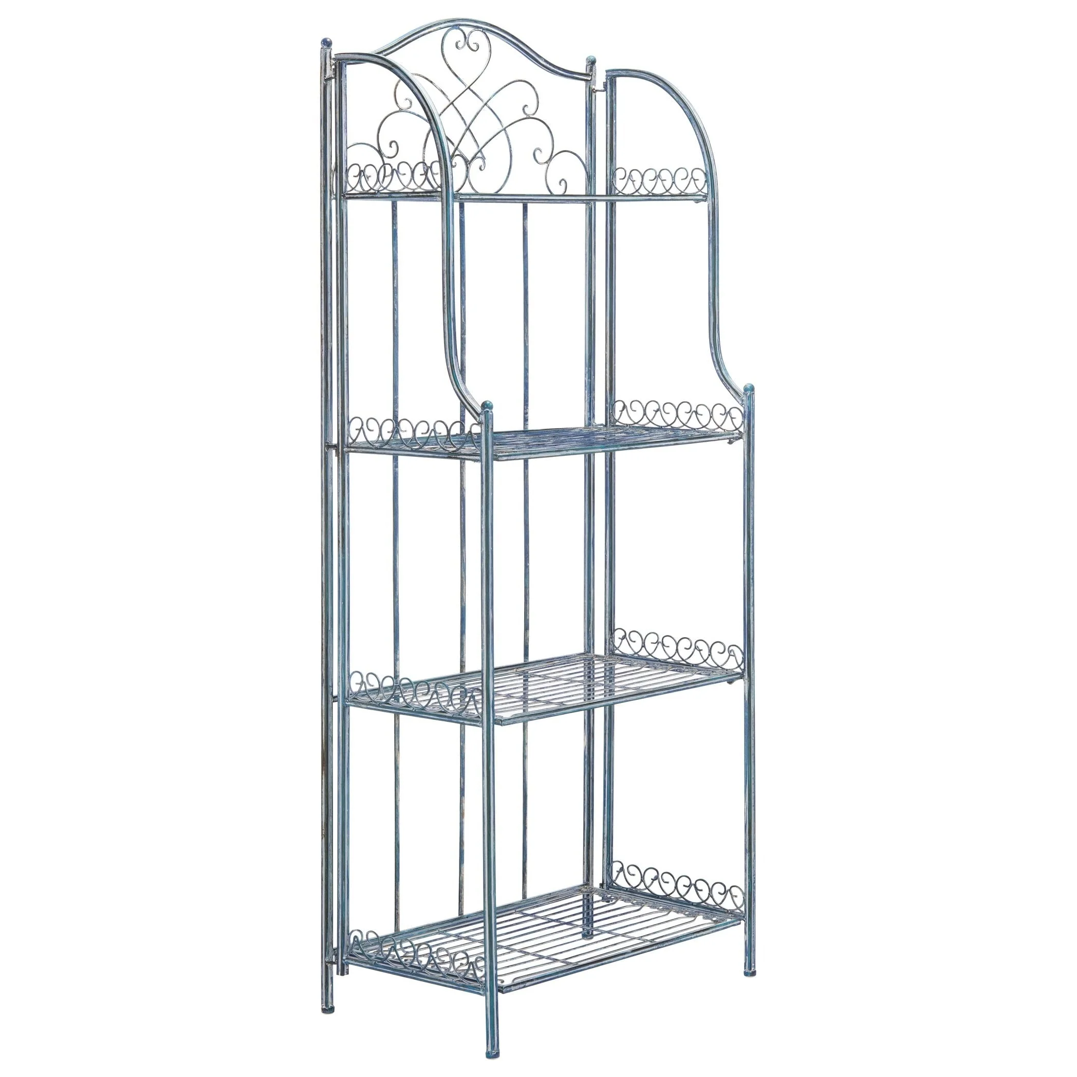 Safavieh Amaris Victorian Wrought Iron 4-Tier Outdoor Bakers Rack. - 25 in. W x 15 in. D x 63 in. H Antique Blue - Image 7