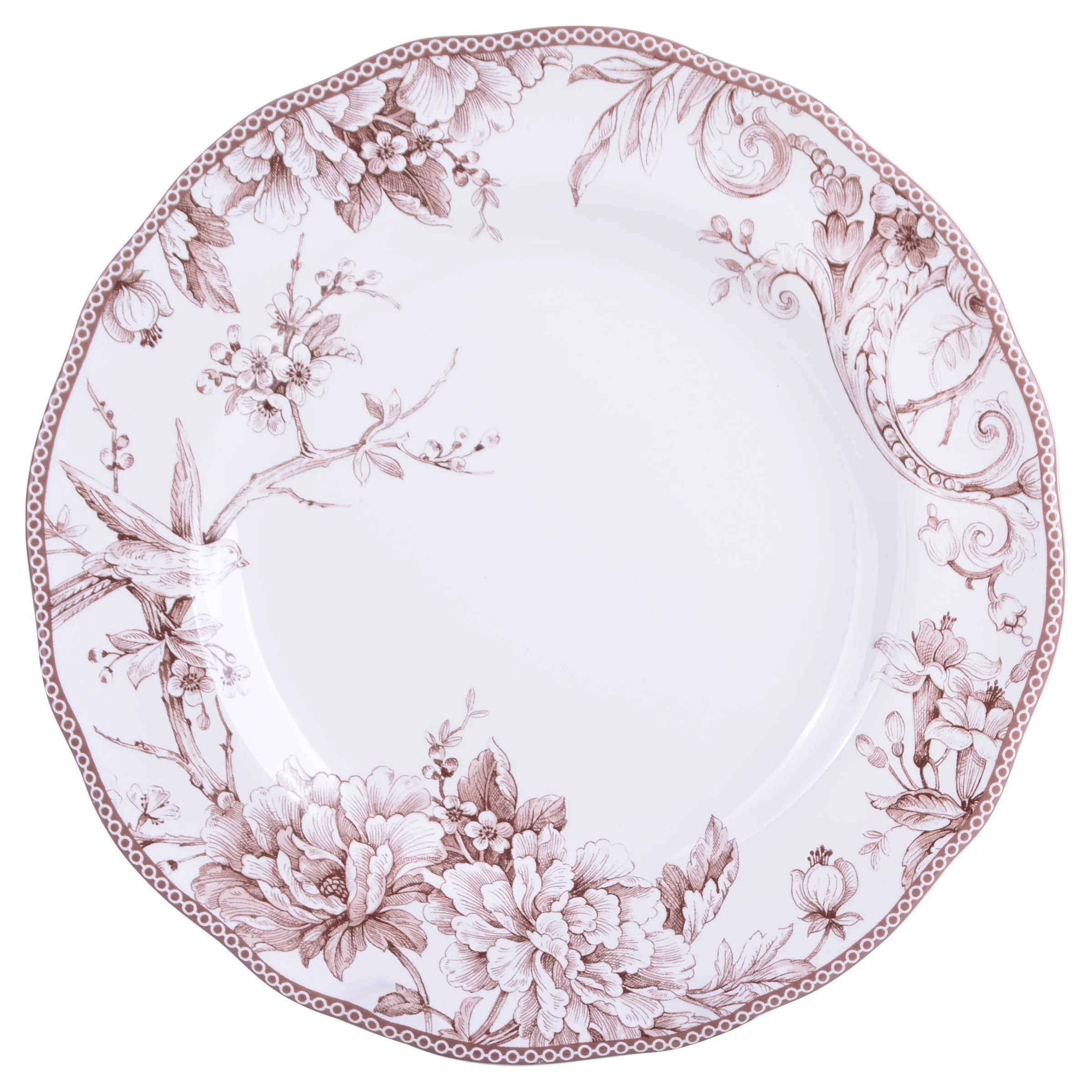 222 Fifth Adelaide Brown on White Porcelain 12 Piece Dinnerware Set, Plates & Bowls, Service for 4 - Image 8