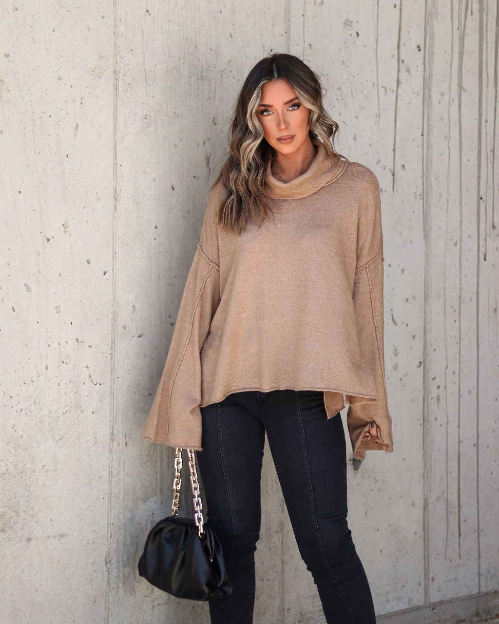 Unfinished Biz Knit Turtleneck Pullover Sweater - Latte - Se7enfashion