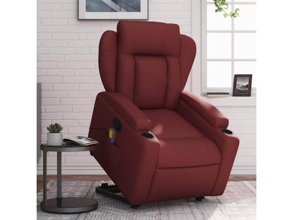 Sillón reclinable de masaje de pie cuero artificial rojo tinto