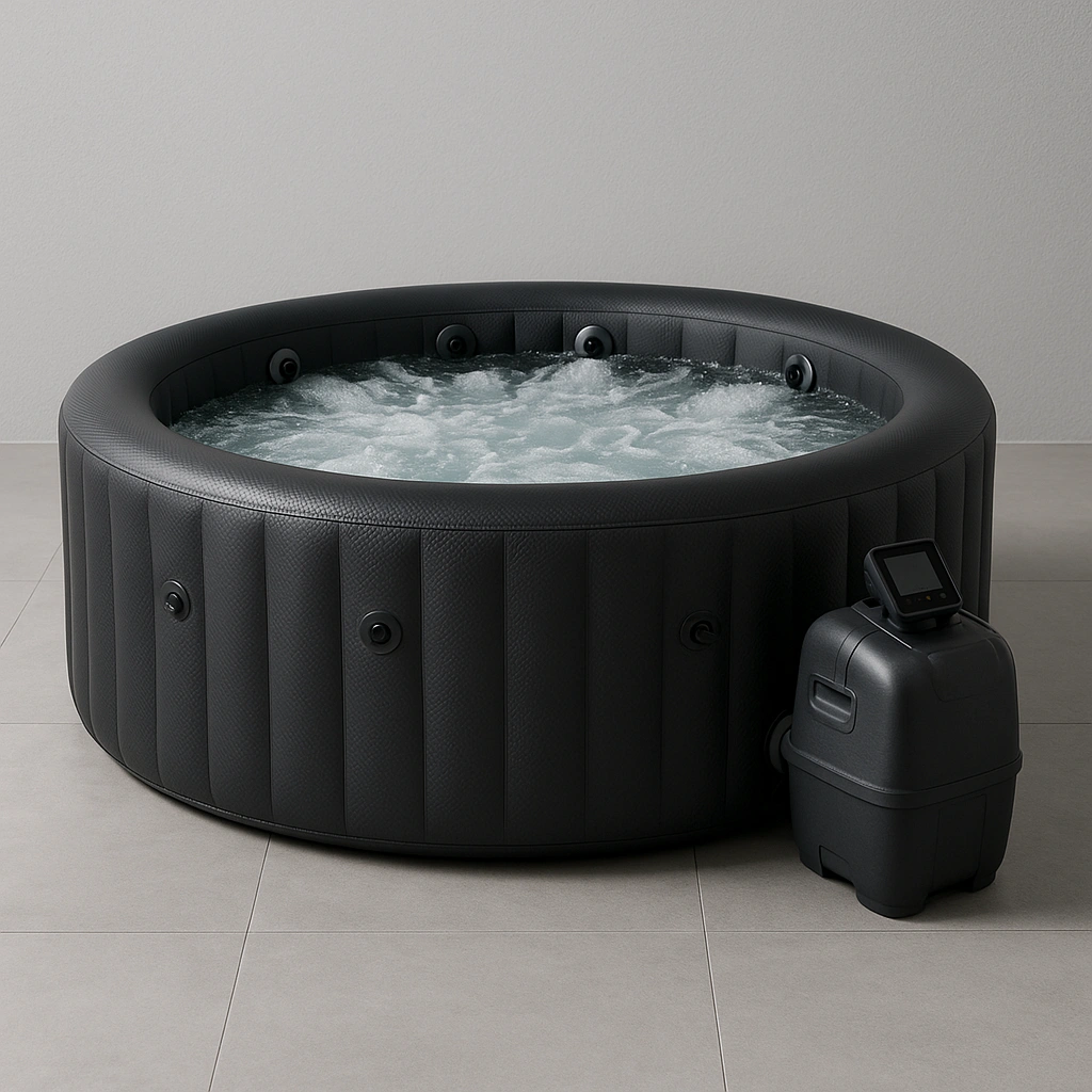 Spa hinchable redondo + jacuzzi portátil + negro + PVC + interior/exterior + 180x180x70 cm
