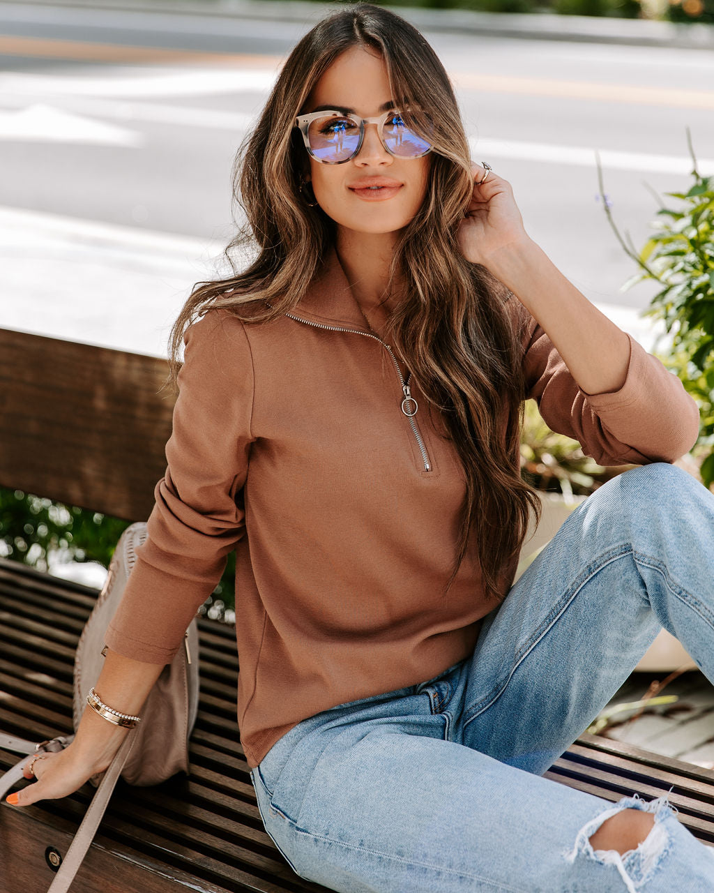 Mariana Knit Half Zip Lightweight Pullover Sweater - Latte - Se7enfashion