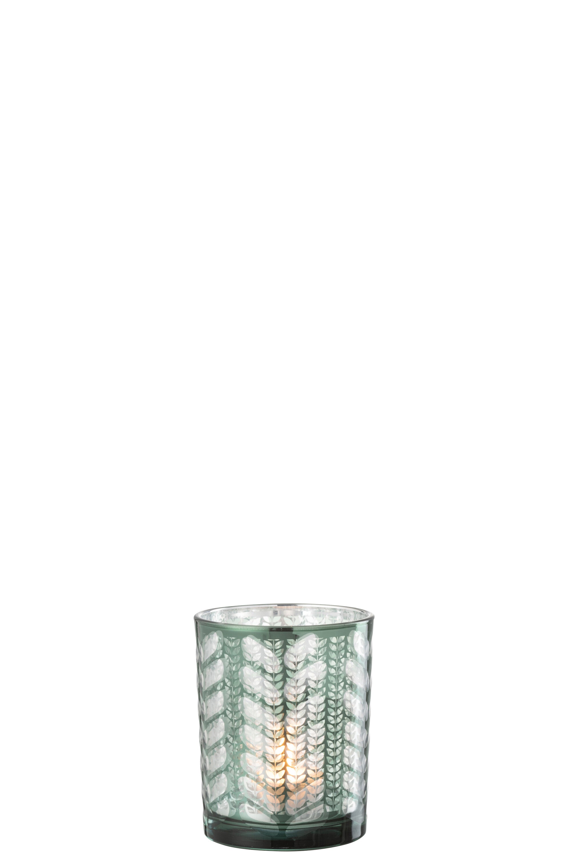 J-Line windlicht Visgraat - glas - groen zilver - small